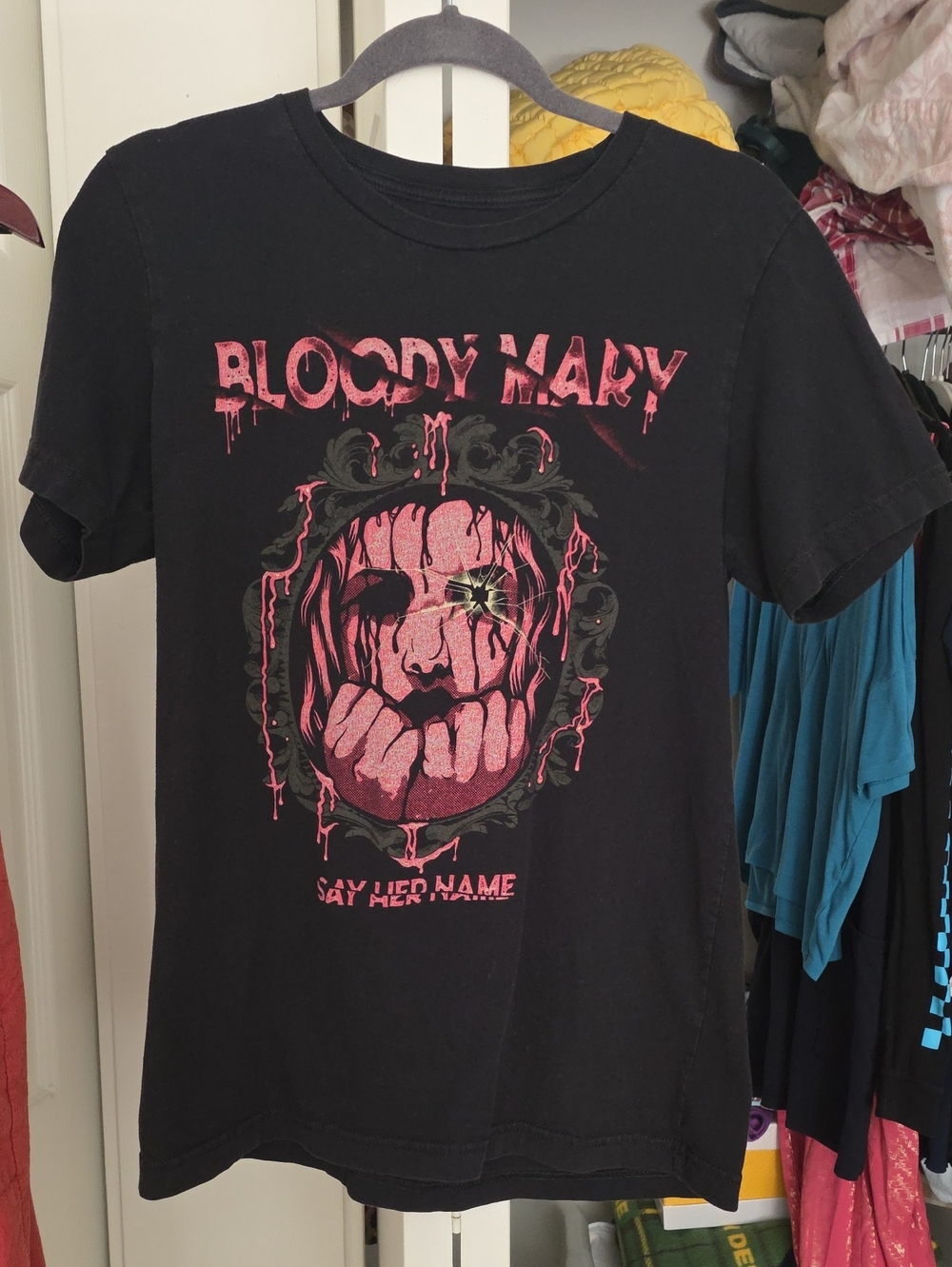 Bloody Mary Mens Black Graphic Tee - Pink Print